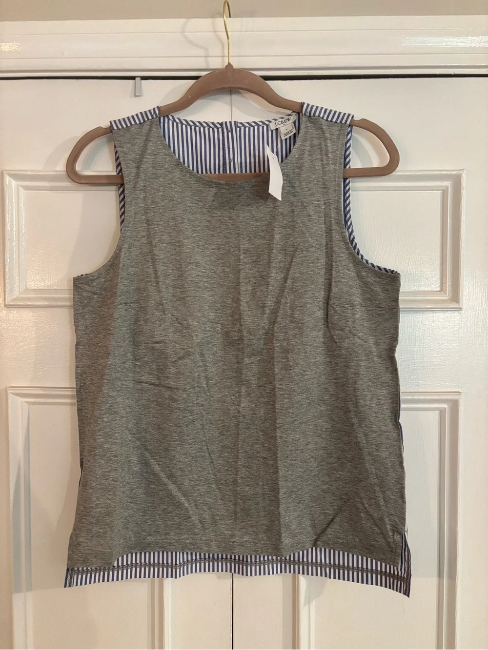 NWT JCrew Contrast Sleeveless Tank Top Grey Front Blue & White Stripe Back Small